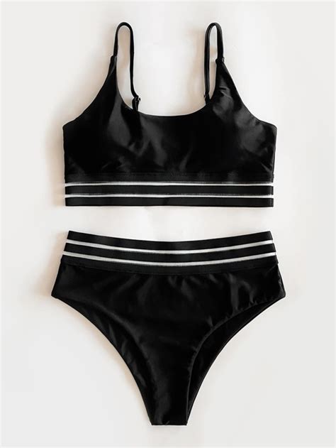 Shein Swim Chicsea Contrast Mesh High Waisted Bikini Swimsuit Shein Eur
