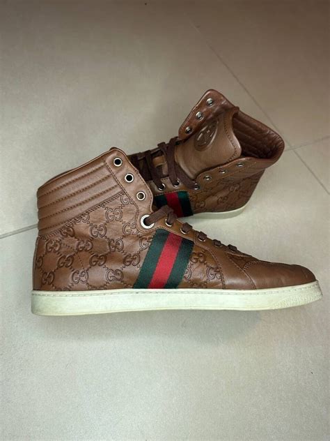 GUCCI Guccissima High Top Sneaker Brown Chocolate Lea Gem