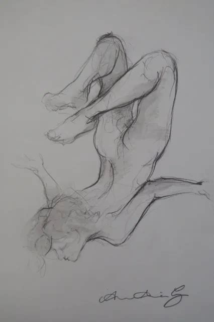 ORIGINAL PENCIL SKETCH Expressive Drawing Of A Female Nude Under Water