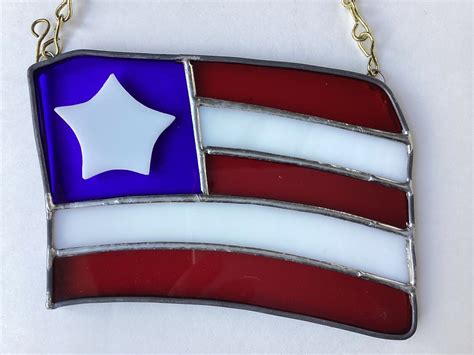 Stained Glass American Flag Suncatcher 4x6 Us Chain Hanger Star