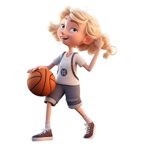 Digital D Render De Una Linda Ni A Rubia Jugando Baloncesto Aislado