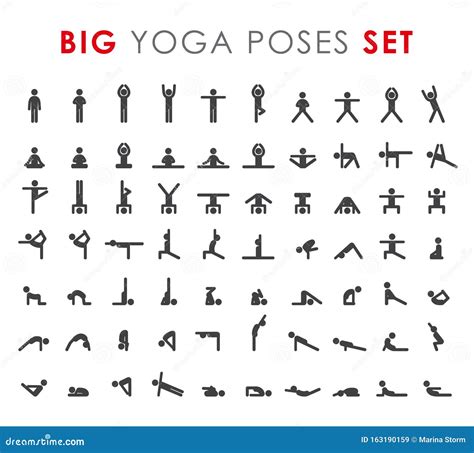 Big Yoga Poses Asanas Icons Set Vector Illustrations For Logo Yoga