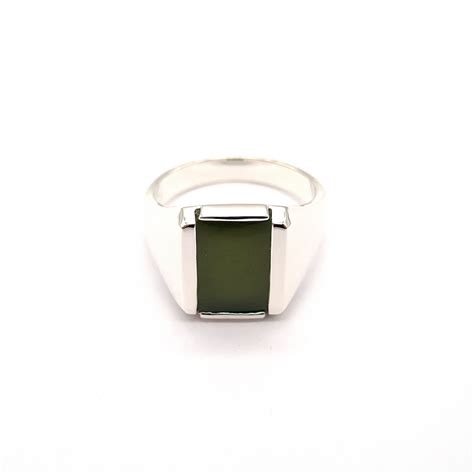 Gents Framed Rectangular Greenstone Ring Paul Taylor Jewellers