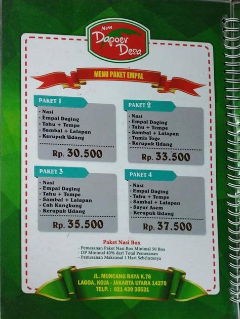 Menu At Dapur Desa Restaurant Jakarta Jl Muncang No