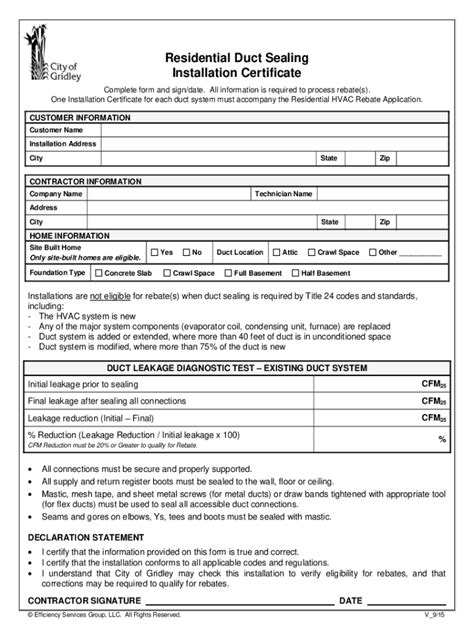 Fillable Online Residential Duct Sealing Certificate Fax Email Print