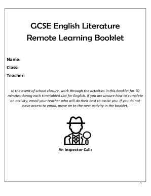 Fillable Online Gcse English Literature Remote Learning Booklet Fax