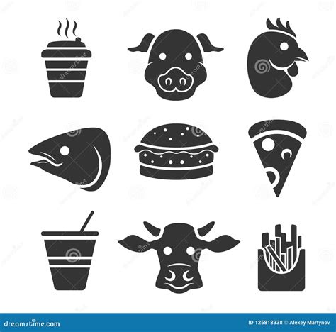 Fastfood Icon Set Stock Vector Illustration Of Grey