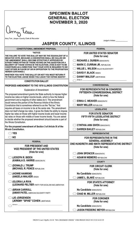 The Jasper County General Election Specimen Ballot Jasper County