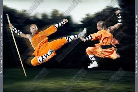 Two Shaolin Monks Fighting With Weapons Fashion Commercial Fine Art