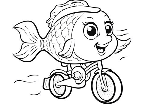 A Cute Happy Flounder Riding A Bicycle Coloring Page