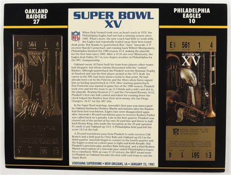 Commemorative Super Bowl Xv Card With Ticket Raiders Vs Eagles