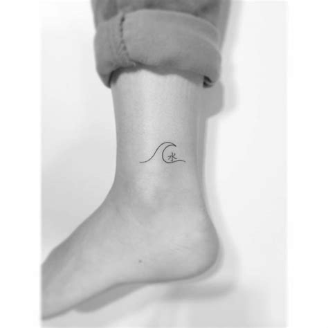 Minimalistic Style Wave And Chinese Character Tattoo