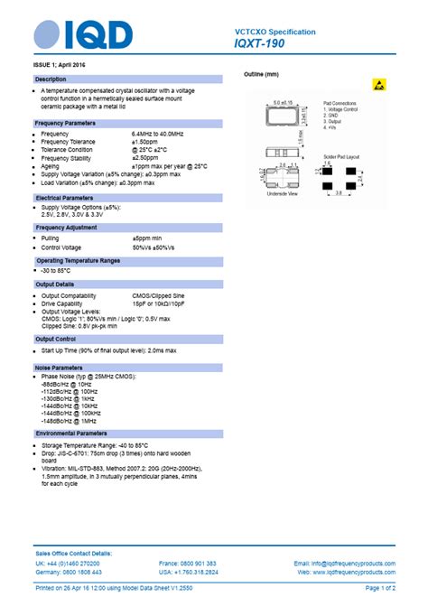 IQXT 190 Datasheet PDF VCTCXO