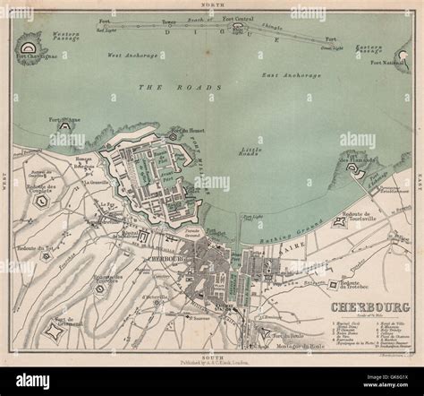 Cherbourg Antique Plan Of The Town Ville And Harbourport Manche 1913