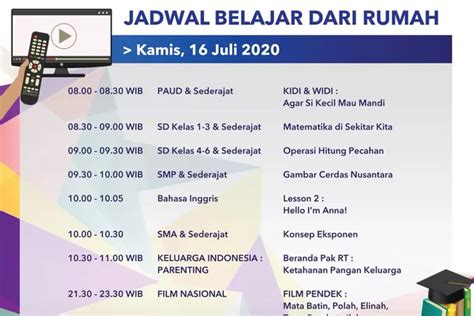 Jadwal Belajar Dari Rumah TVRI Kamis 16 Juli Ayo Jakarta