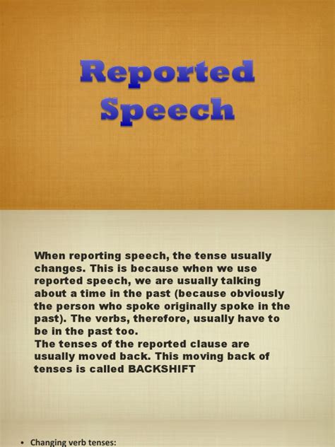 Reported Speech Ppt Perfect Grammar Rules