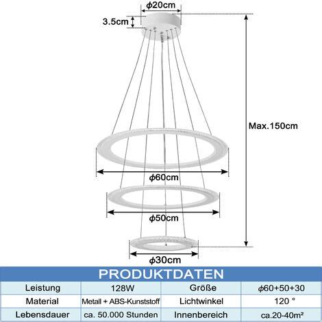 Aufun Moderne Led Kronleuchter Ring Kristall H Henverstellbare Lampe