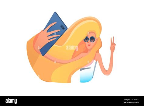 Selfie From Blonde Beauty Vector Illustration Isolated On White Background Stock Vector Image