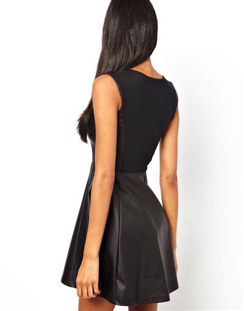 Lyst Asos River Island Leather Look Skater Dress In Black