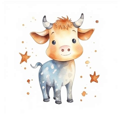 Premium Ai Image A Close Up Of A Cow With Stars On A White Background