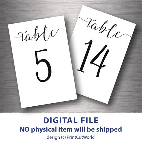 Double Sided Table Numbers Printable X Classic Wedding Table