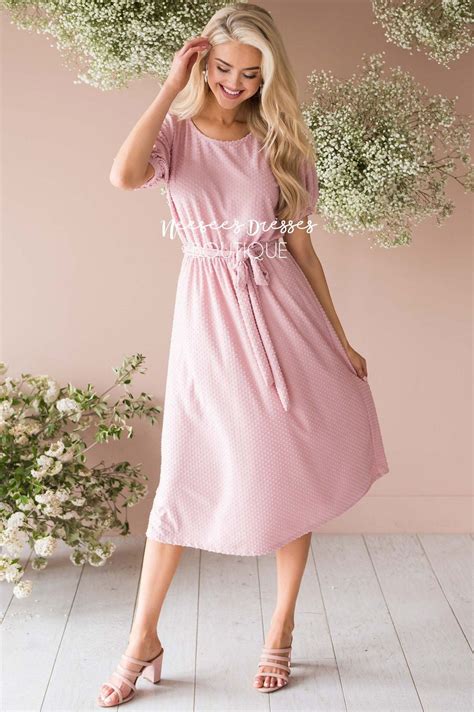 Blush Pink Swiss Dot Modest Church Dress Best And Affordable Modest