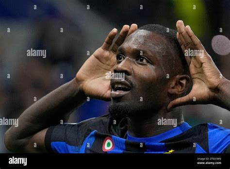 Inter Milan S Marcus Thuram Left Celebrates After Scoring His Side S