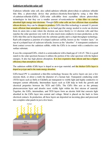 Cadmium Telluride Solar Cell Cadmium Telluride Solar Cell Cadmium