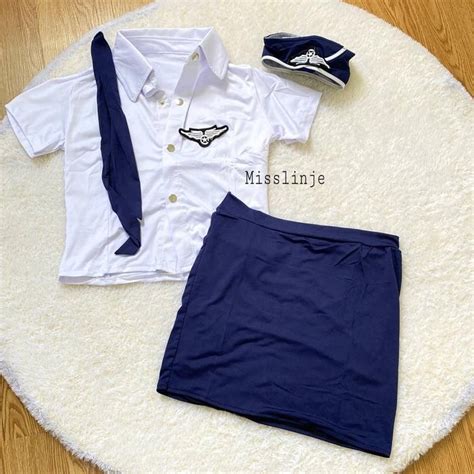Jual Terbaru Lingerie Kostum Cosplay Sexy Pramugari Full Set Kaos Impor Premium Baju Dinas