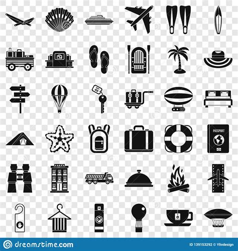 Iconos Fijados Estilo Simple Del Tiempo De Viaje Ilustración del