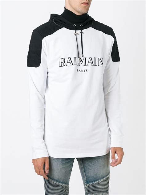 Balmain Logo Hoodie In White For Men Lyst