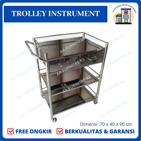 Jual Trolley Instrument 3 Rak Laci Stainless Steel Trolley Instrument 3