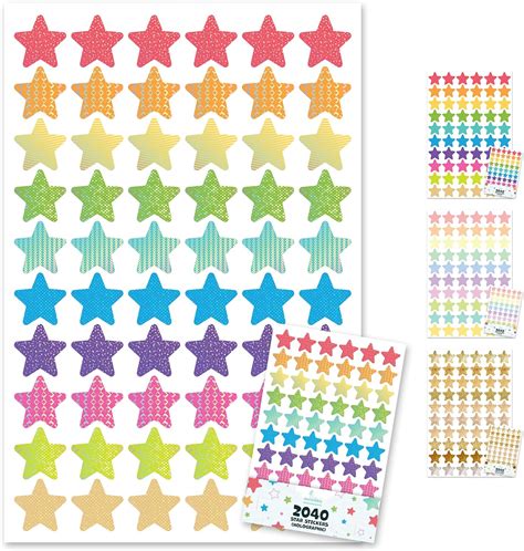 2040 Holographic Reward Star Stickers For Kids 14 Designs Star