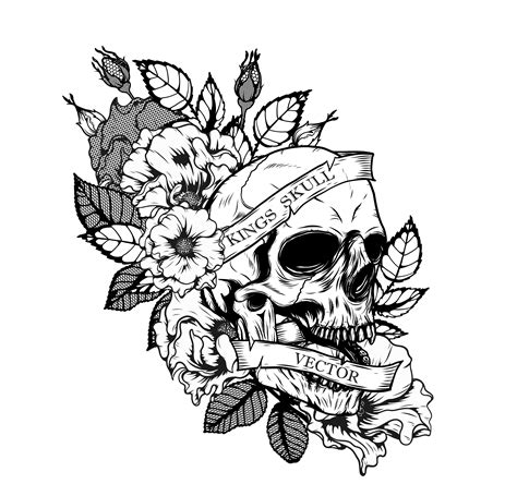 Skull with chrysanthemum tattoo by hand drawing 539871 Vector Art at ...