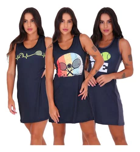 Kit 3 Vestidos Beach Tennis Lateral Dry Fit Sublimado Parcelamento