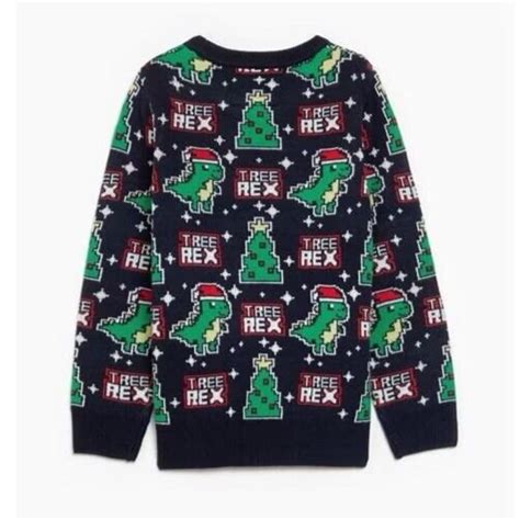 T Rex Christmas Knitted Jumper Dinosaur Sweater Tree Rex Dino Size 2 3