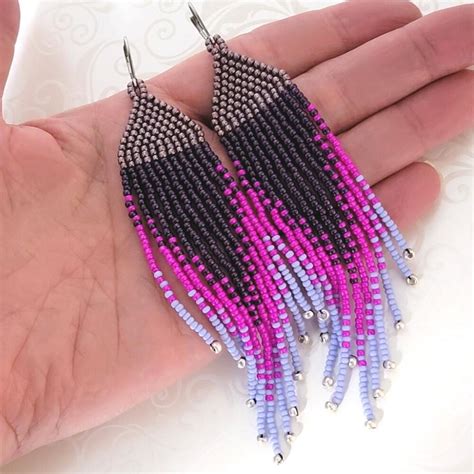 Purple Seed Bead Fringe Earrings