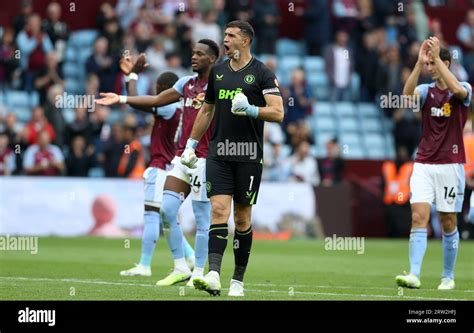 Aston Villa Goalkeeper Emiliano Martinez Celebrates After His Side Won