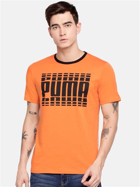 Buy Puma Men Orange Printed Round Neck Pure Cotton T Shirt Tshirts