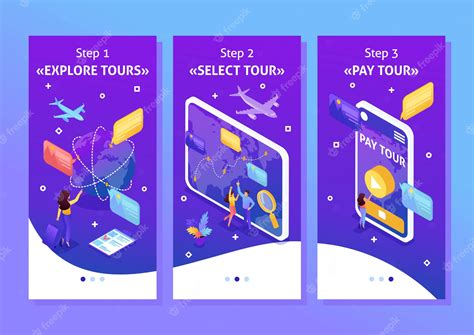 Premium Vector Isometric Template App Bright Concept Tourists Look At