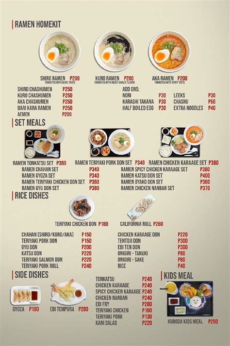 Menu At Ramen Kuroda Eton Centris Restaurant Quezon City Ground Floor