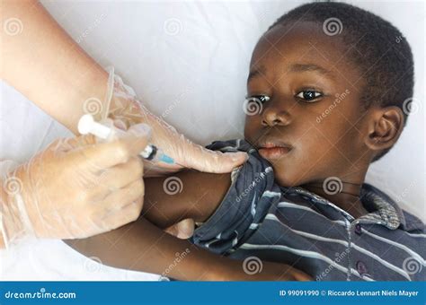 Vaccination For African Children Little Black Boy Getting An Injection