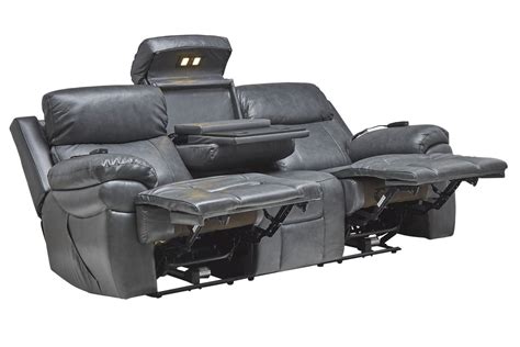 Vega Leather Triple Power Reclining Sofa With Drop Down Table Heat And Massage