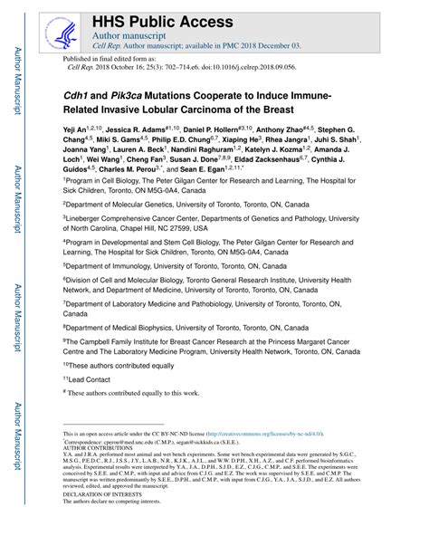 Pdf Cdh1 And Pik3ca Mutations Cooperate To Induce Immune Related