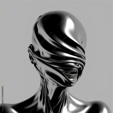 Chrome Alien Woman Liquid Metal With No Face Amorphic Humanoid Cyborg