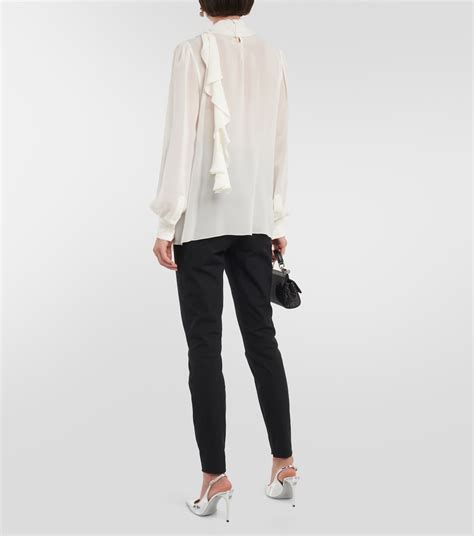 Ruffled Silk Blouse In Beige Dolce Gabbana Mytheresa