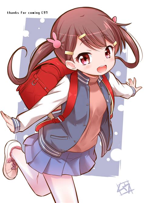 Safebooru 1girl D Backpack Bag Bangs Blue Jacket Blue Skirt Blush