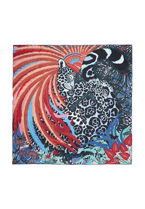 Herm S Jaguar Quetzal Silk Scarf