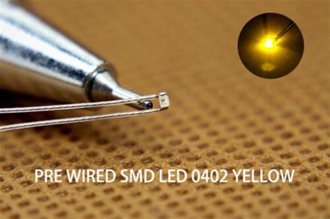 T0402Y 20pcs Pre Soldered Micro Litz Wired Leads YELLOW SMD Led 0402