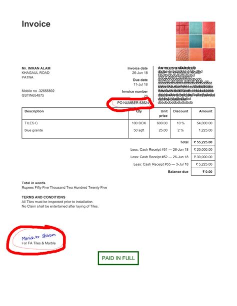 Printable Invoice With Signature Template